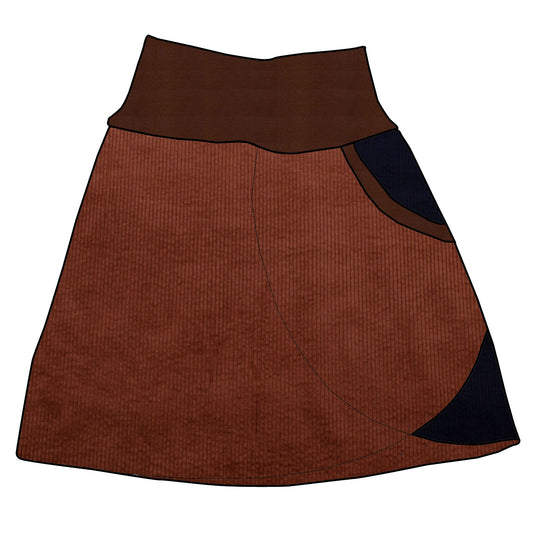 Damen Cordrock / falscher Wickelrock Cord Braun / Dunkelblau