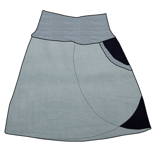 Damen Cordrock / falscher Wickelrock Cord Eisblau / Dunkelblau