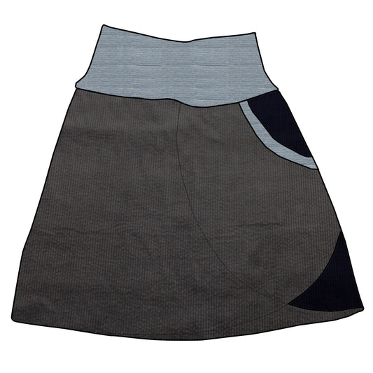 Damen Cordrock / falscher Wickelrock Cord Dunkelgrau / Dunkelblau