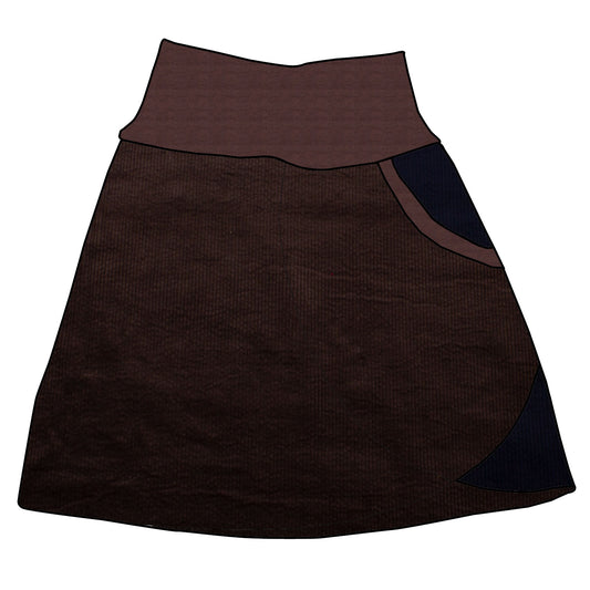 Damen Cordrock / falscher Wickelrock Cord Schokobraun / Dunkelblau
