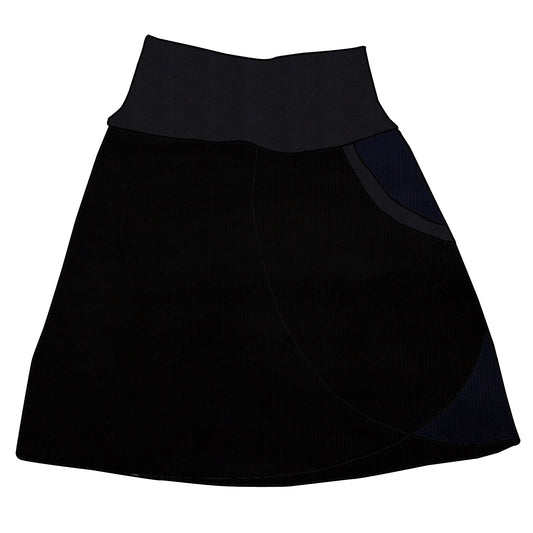 Damen Cordrock / falscher Wickelrock Cord Schwarz / Dunkelblau