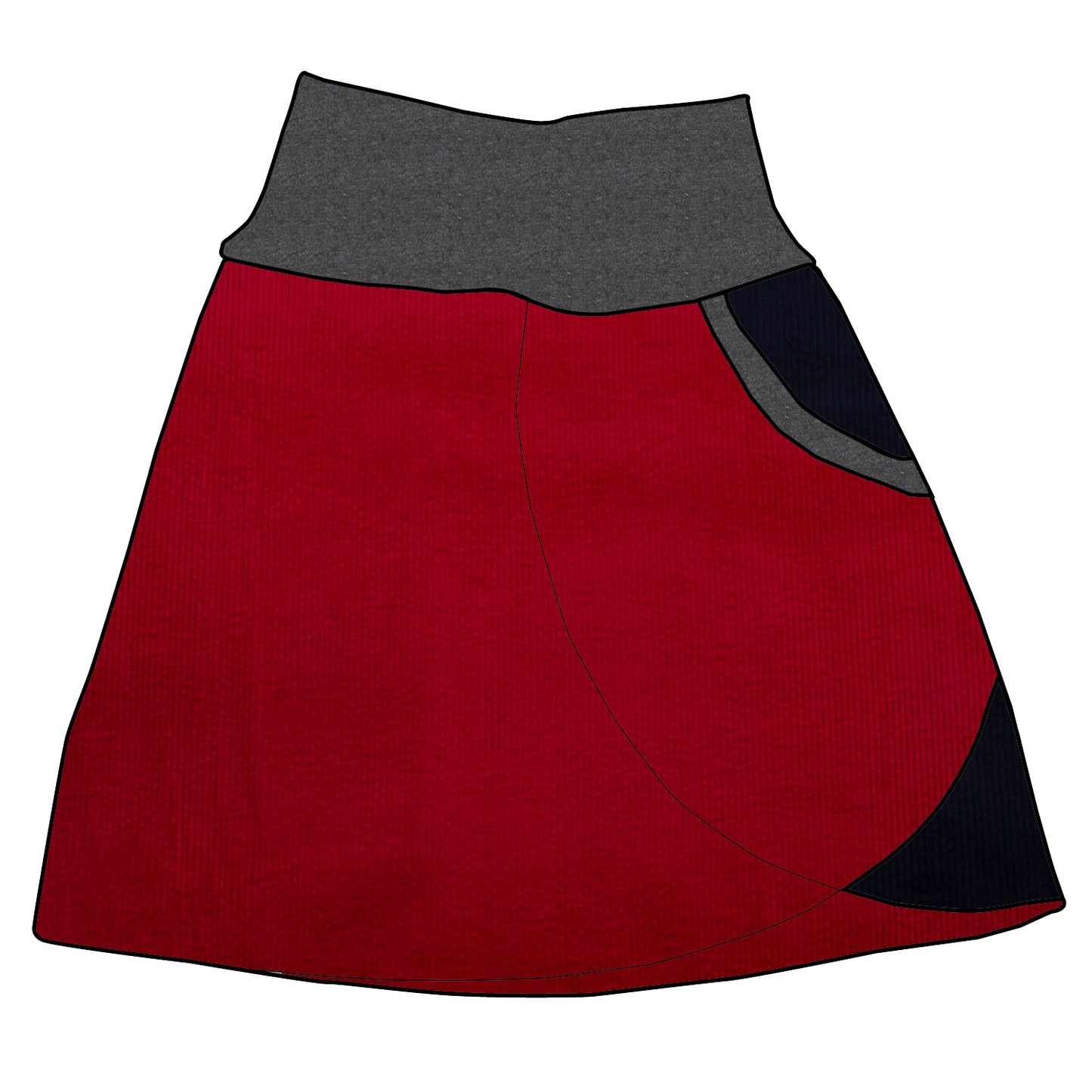Damen Cordrock / falscher Wickelrock Cord Rot / Dunkelblau