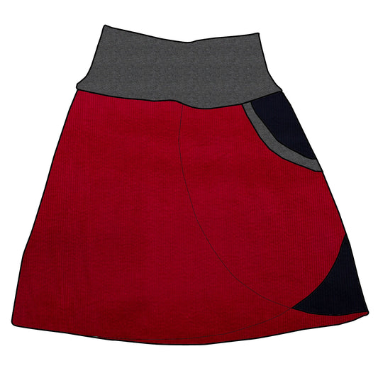 Damen Cordrock / falscher Wickelrock Cord Rot / Dunkelblau
