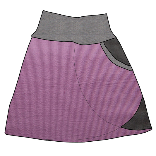 Damen Cordrock / falscher Wickelrock Cord Lila / Dunkelgrau