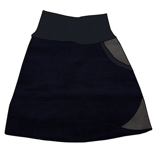 Damen Cordrock / falscher Wickelrock Cord Dunkelblau / Dunkelgrau