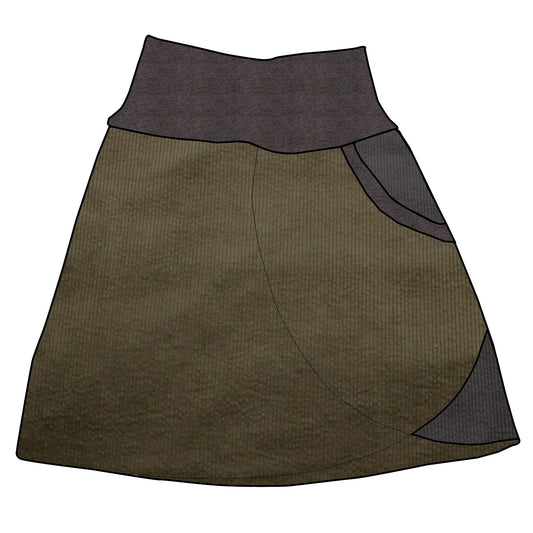 Damen Cordrock / falscher Wickelrock Cord Khaki / Dunkelgrau