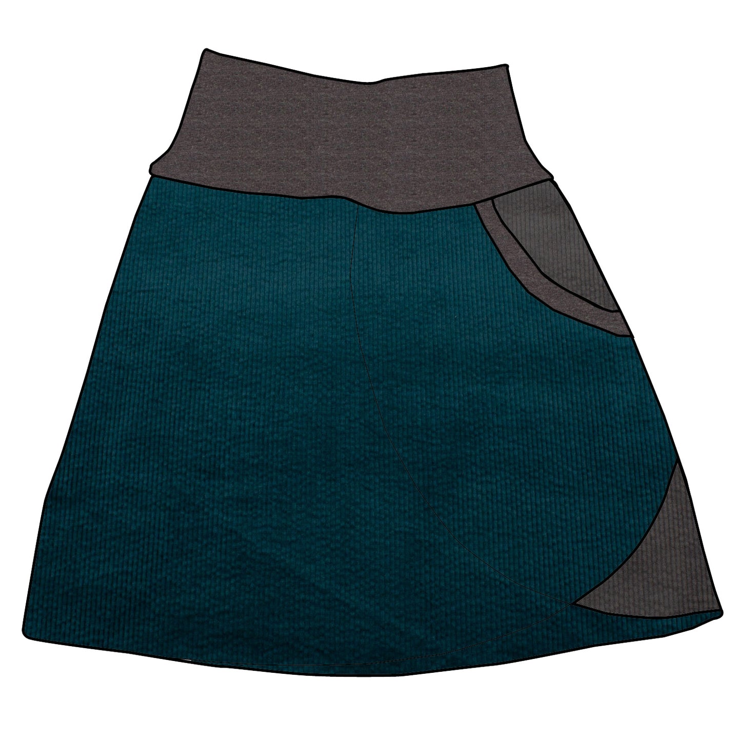 Damen Cordrock / falscher Wickelrock Cord Petrol / Dunkelgrau