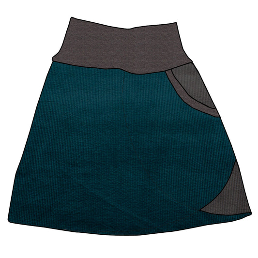 Damen Cordrock / falscher Wickelrock Cord Petrol / Dunkelgrau