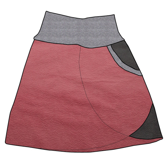 Damen Cordrock / falscher Wickelrock Cord Rosa / Dunkelgrau