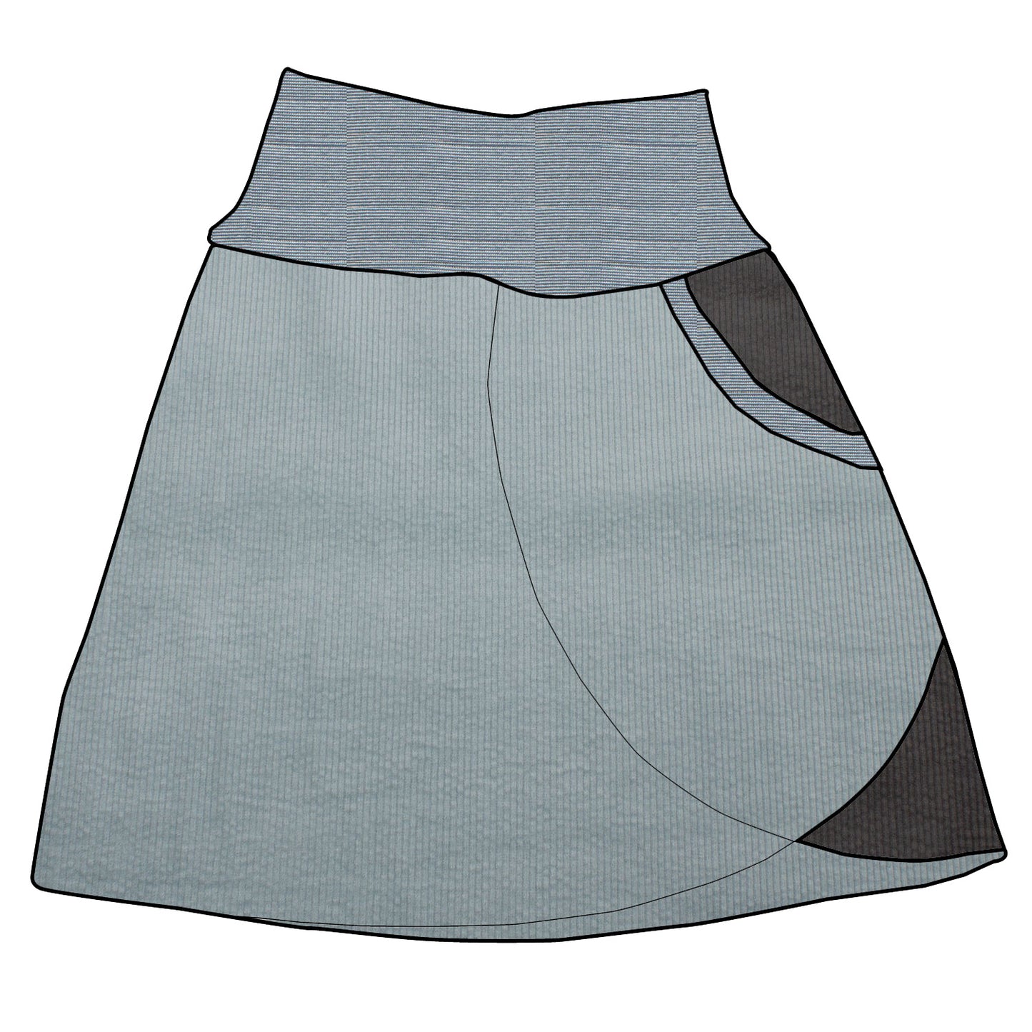 Damen Cordrock / falscher Wickelrock Cord Eisblau / Dunkelgrau