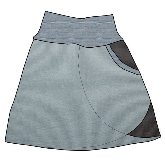 Damen Cordrock / falscher Wickelrock Cord Eisblau / Dunkelgrau