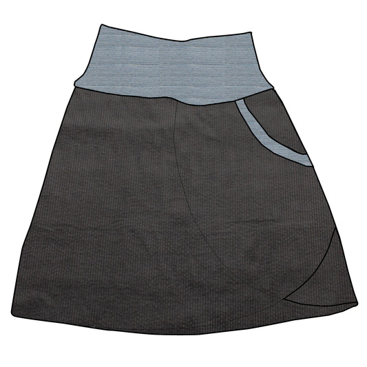 Damen Cordrock / falscher Wickelrock Cord Dunkelgrau / Dunkelgrau