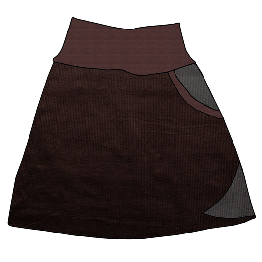 Damen Cordrock / falscher Wickelrock Cord Schokobraun / Dunkelgrau