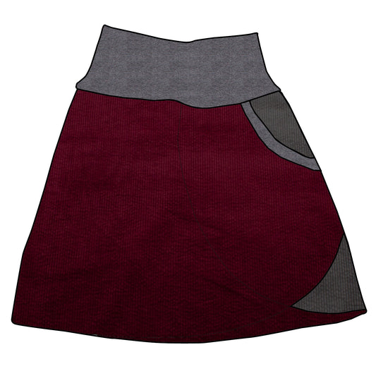 Damen Cordrock / falscher Wickelrock Cord Beere / Dunkelgrau