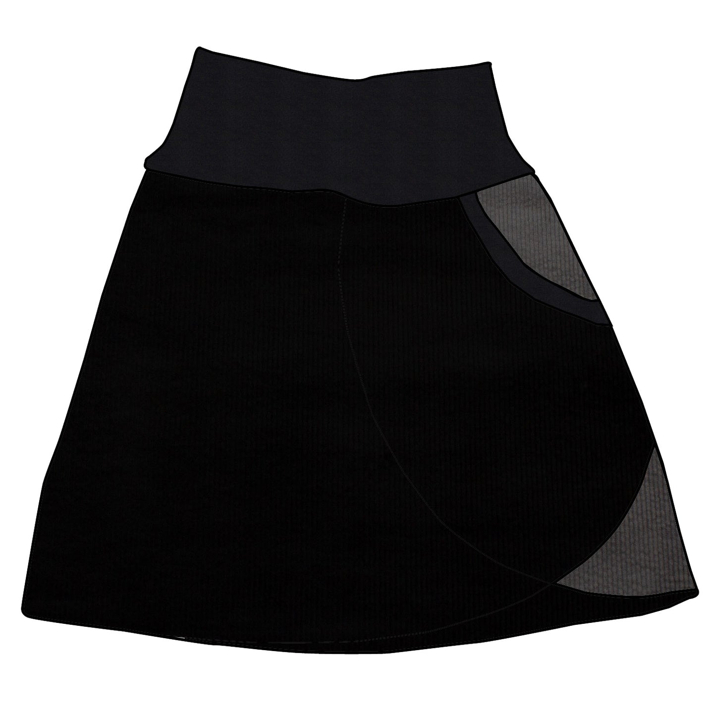 Damen Cordrock / falscher Wickelrock Cord Schwarz / Dunkelgrau