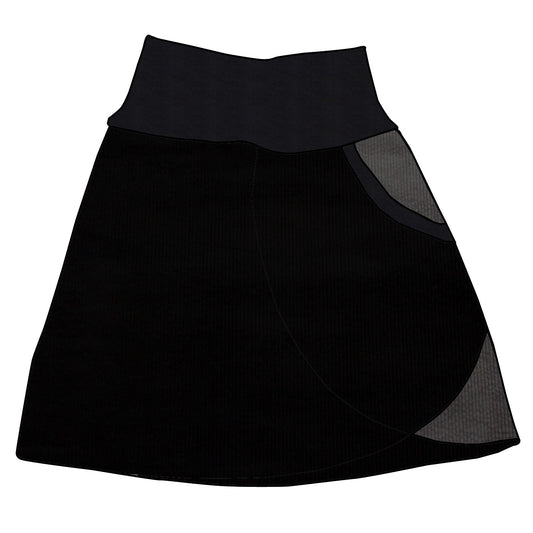 Damen Cordrock / falscher Wickelrock Cord Schwarz / Dunkelgrau
