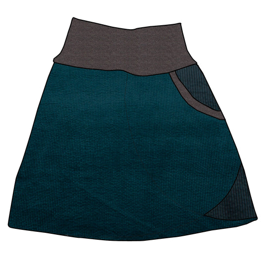 Damen Cordrock / falscher Wickelrock Cord Petrol / Dunkelpetrol