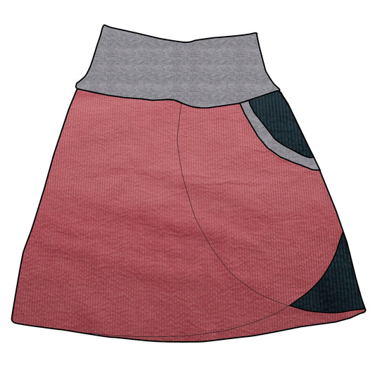 Damen Cordrock / falscher Wickelrock Cord Rosa / Dunkelpetrol