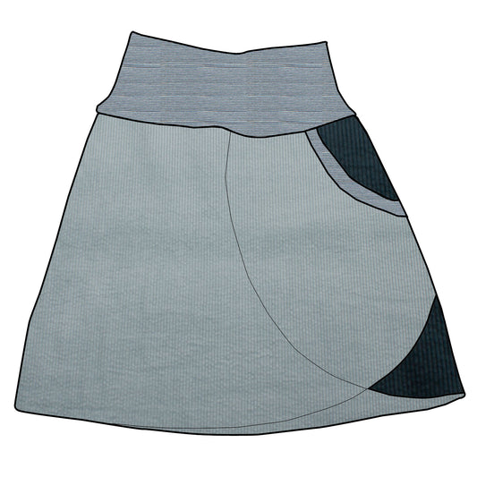 Damen Cordrock / falscher Wickelrock Cord Eisblau / Dunkelpetrol
