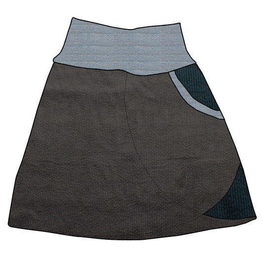 Damen Cordrock / falscher Wickelrock Cord Dunkelgrau / Dunkelpetrol