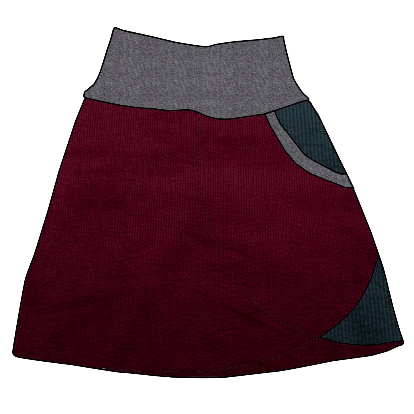Damen Cordrock / falscher Wickelrock Cord Beere / Dunkelpetrol