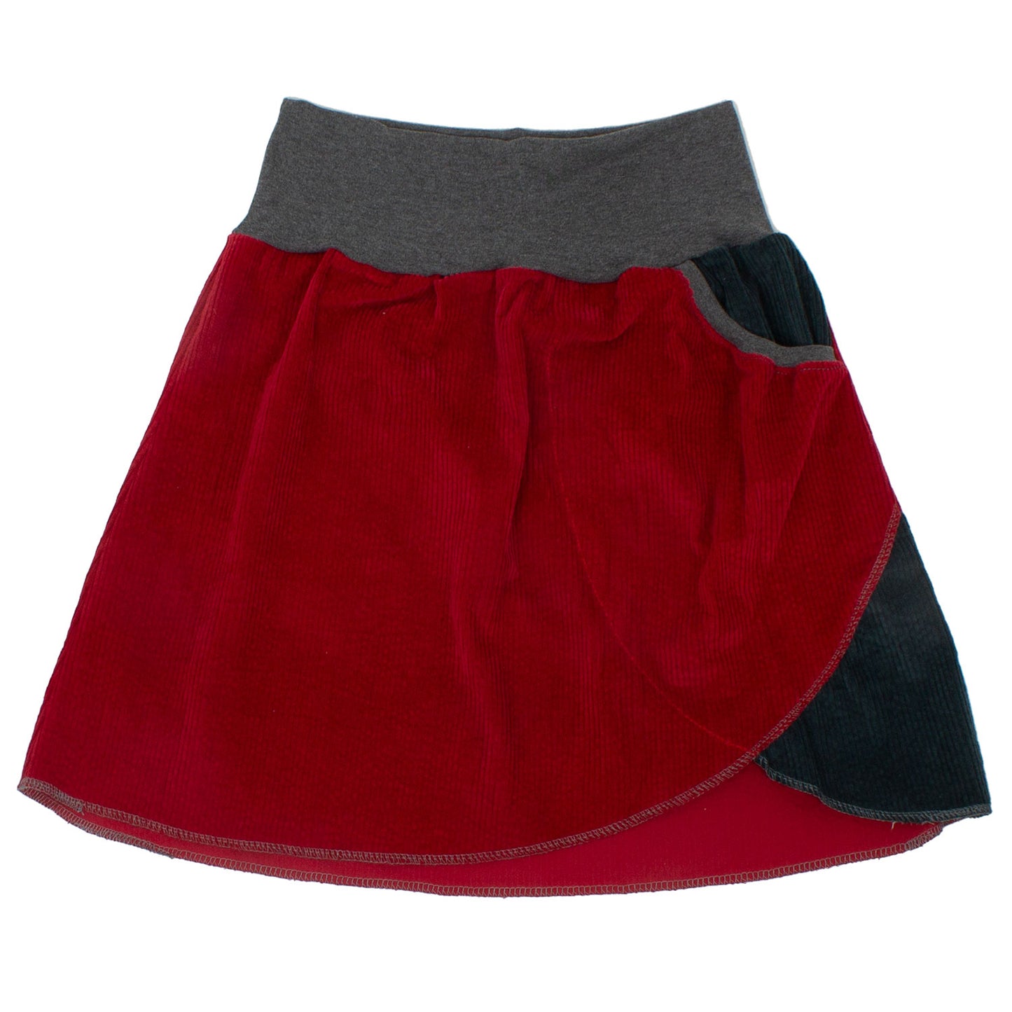 Damen Cordrock / falscher Wickelrock Cord Rot / Dunkelpetrol