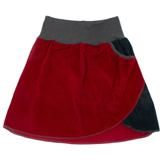 Damen Cordrock / falscher Wickelrock Cord Rot / Dunkelpetrol