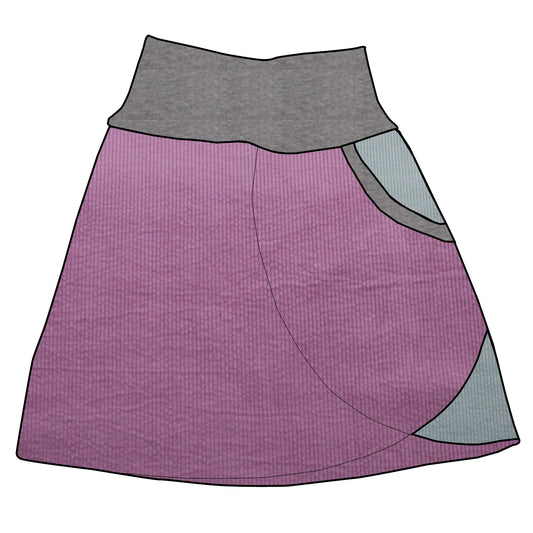 Damen Cordrock / falscher Wickelrock Cord Lila / Eisblau