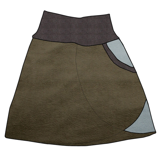 Damen Cordrock / falscher Wickelrock Cord Khaki / Eisblau