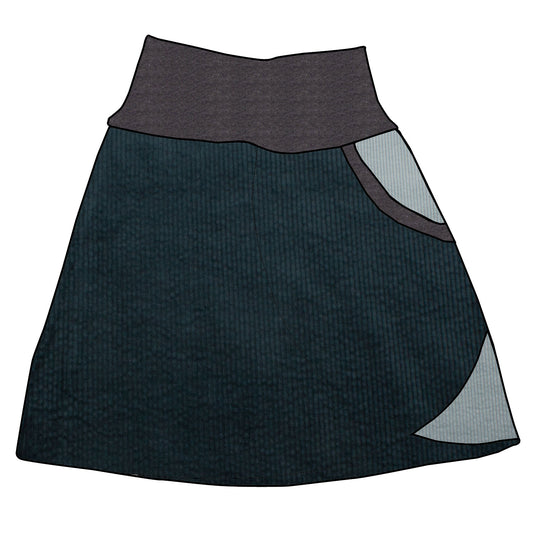Damen Cordrock / falscher Wickelrock Cord Dunkelpetrol / Eisblau
