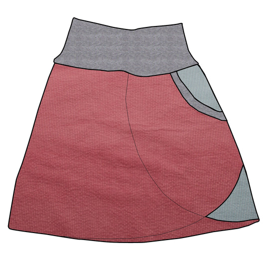 Damen Cordrock / falscher Wickelrock Cord Rosa / Eisblau