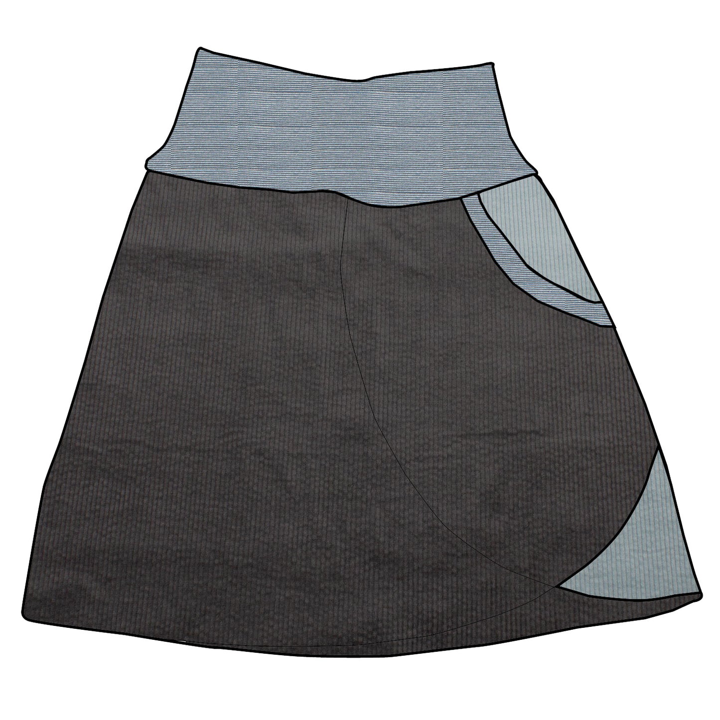 Damen Cordrock / falscher Wickelrock Cord Dunkelgrau / Eisblau