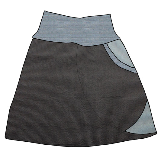 Damen Cordrock / falscher Wickelrock Cord Dunkelgrau / Eisblau