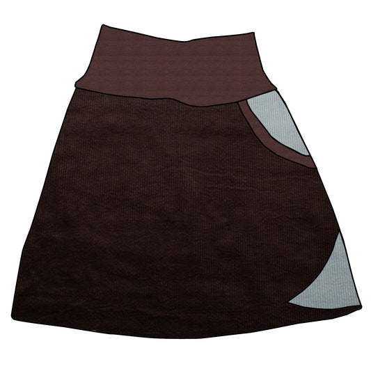 Damen Cordrock / falscher Wickelrock Cord Schokobraun / Eisblau
