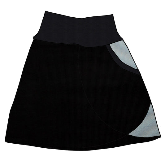 Damen Cordrock / falscher Wickelrock Cord Schwarz / Eisblau