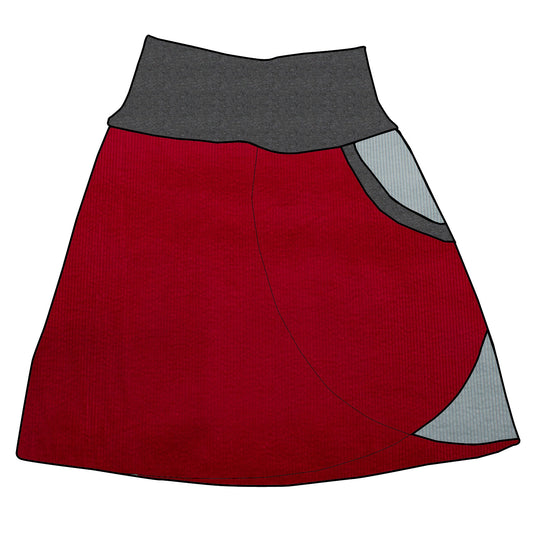 Damen Cordrock / falscher Wickelrock Cord Rot / Eisblau