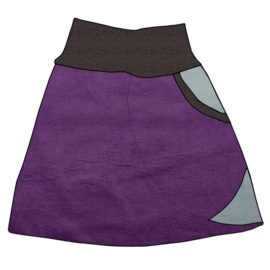 Damen Cordrock / falscher Wickelrock Cord Lila / Eisblau