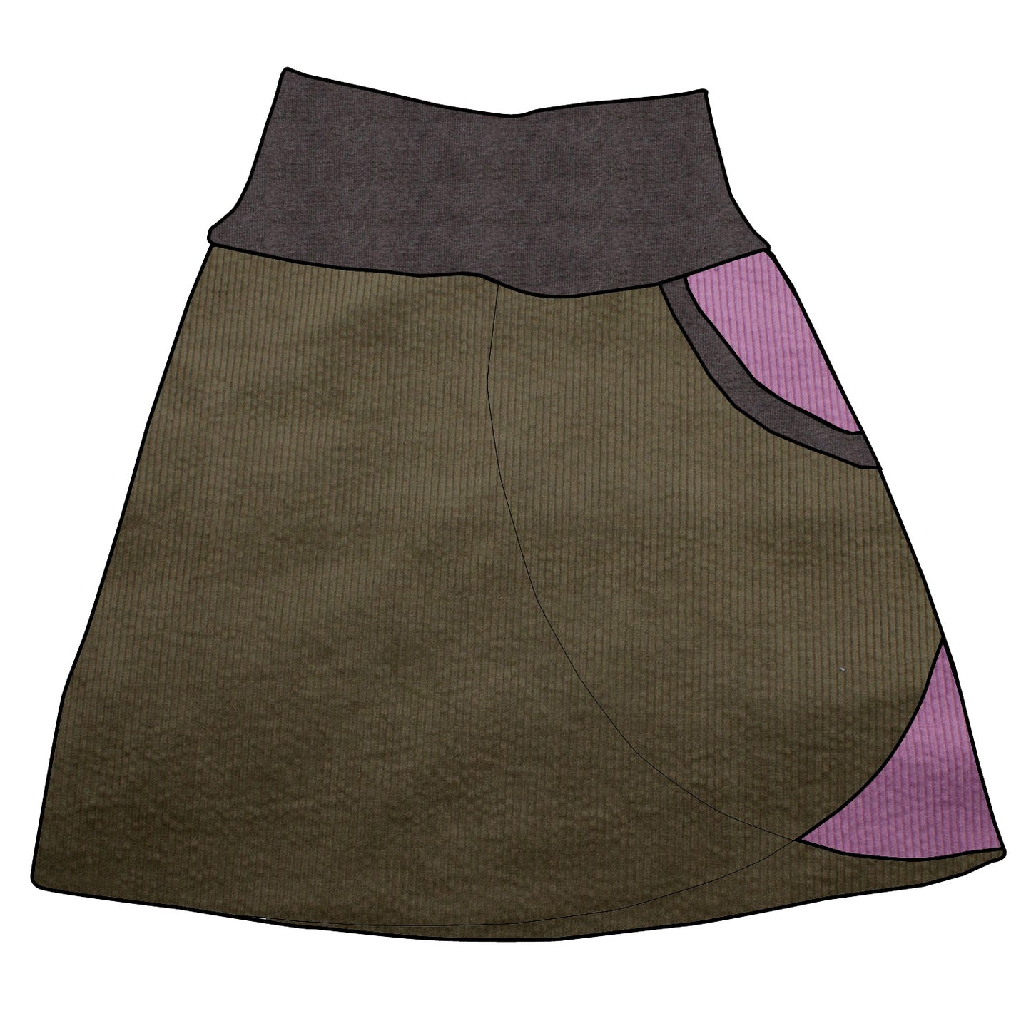 Kinder Cordrock / falscher Wickelrock Cord Khaki / Flieder