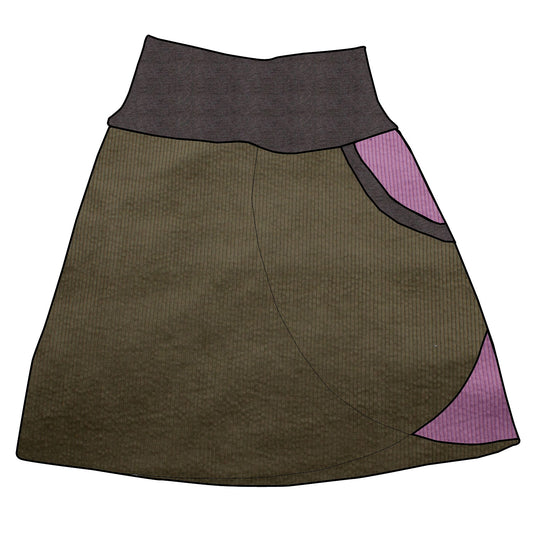 Damen Cordrock / falscher Wickelrock Cord Khaki / Flieder