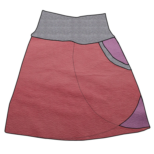 Damen Cordrock / falscher Wickelrock Cord Rosa / Flieder