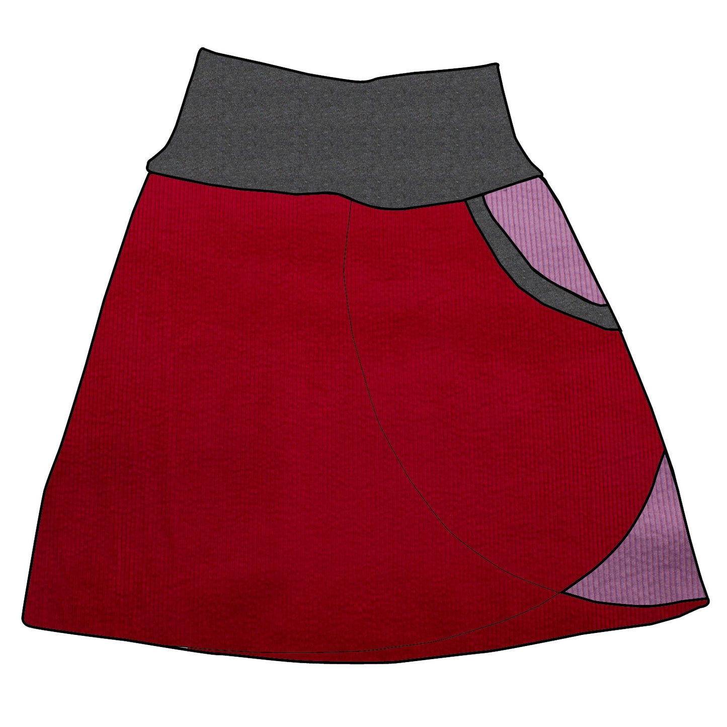 Damen Cordrock / falscher Wickelrock Cord Rot / Flieder