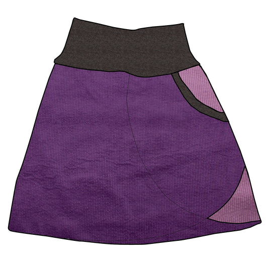 Damen Cordrock / falscher Wickelrock Cord Lila / Flieder