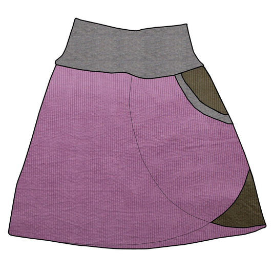 Damen Cordrock / falscher Wickelrock Cord Lila / Khaki
