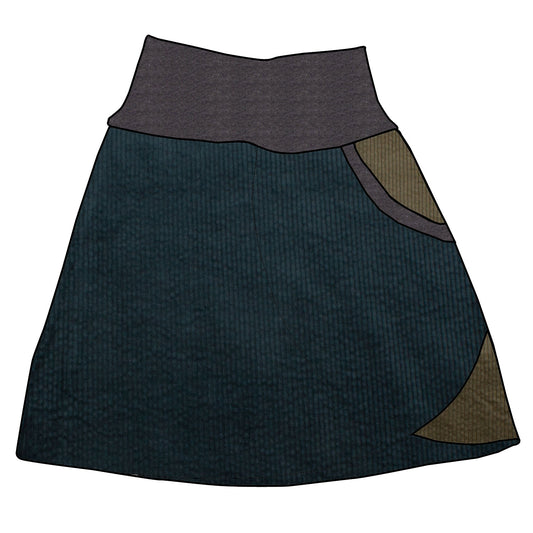 Damen Cordrock / falscher Wickelrock Cord Dunkelpetrol / Khaki