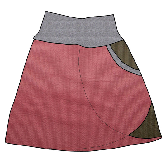 Damen Cordrock / falscher Wickelrock Cord Rosa / Khaki