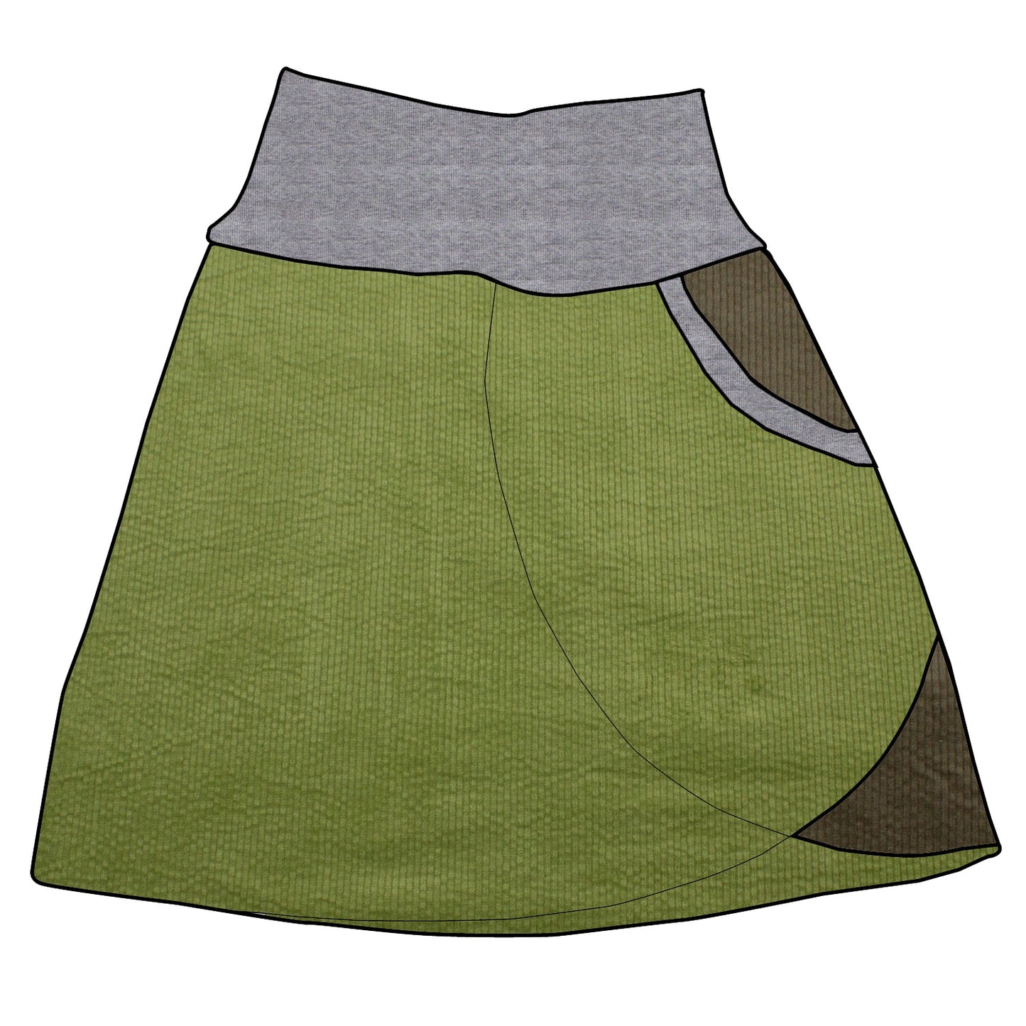 Kinder Cordrock / falscher Wickelrock Cord Apfelgrün / Khaki