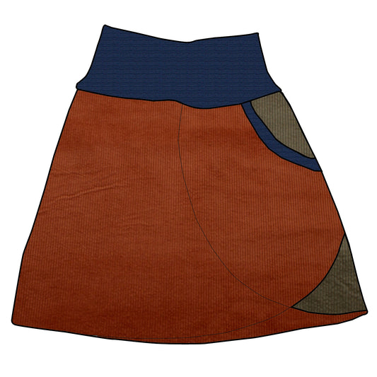 Damen Cordrock / falscher Wickelrock Cord Rostrot / Khaki