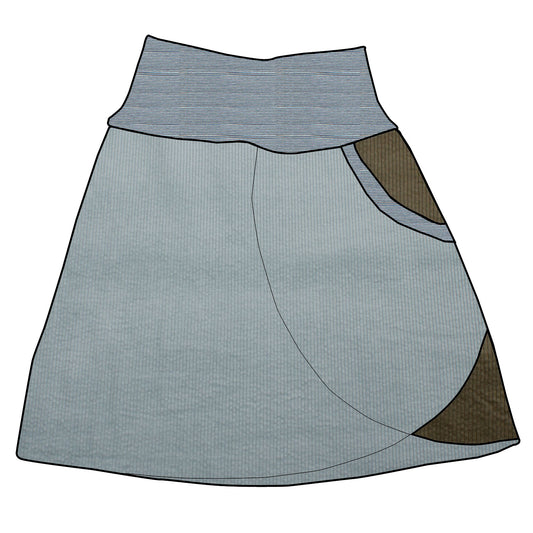 Damen Cordrock / falscher Wickelrock Cord Eisblau / Khaki