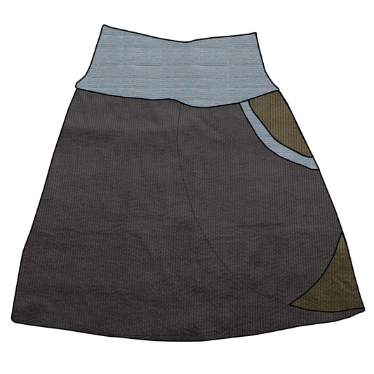 Damen Cordrock / falscher Wickelrock Cord Dunkelgrau / Khaki
