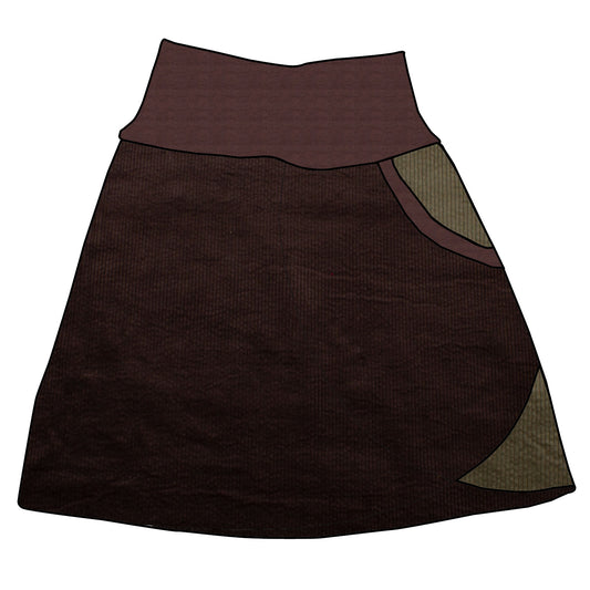 Damen Cordrock / falscher Wickelrock Cord Schokobraun / Khaki